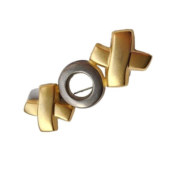 Vintage E. Pearl Erwin Gold Silver Two Tone XOX Brooch Pin Large matte Finish - Picture 5 of 7